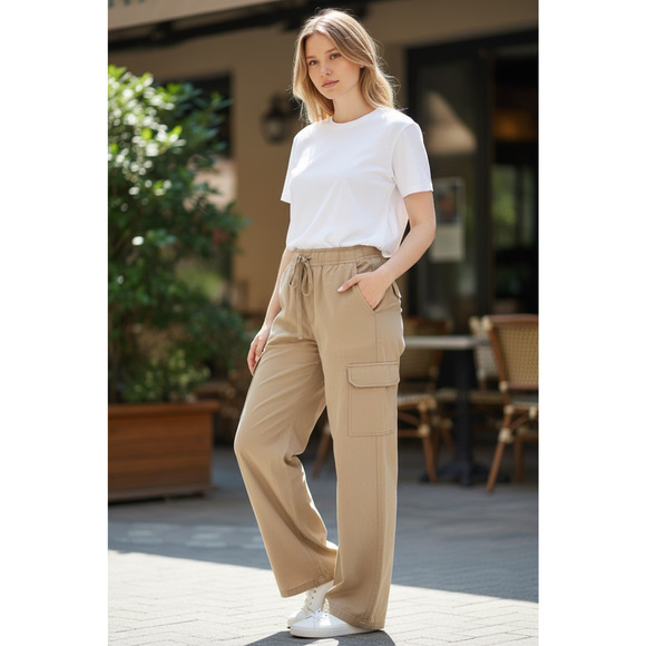 Sanctuary Pants Size L NEW Light Khaki Soft Relaxed Fit Straight Leg Cargo - Picture 7 of 8